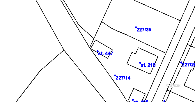 Parcela st. 447 v KÚ Kamenný Újezd u Rokycan, Katastrální mapa