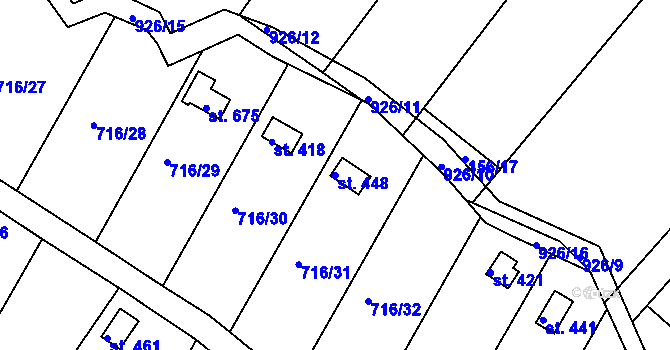 Parcela st. 448 v KÚ Kamenný Újezd u Rokycan, Katastrální mapa