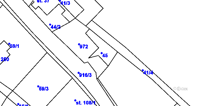 Parcela st. 45 v KÚ Kamenný Újezd u Rokycan, Katastrální mapa