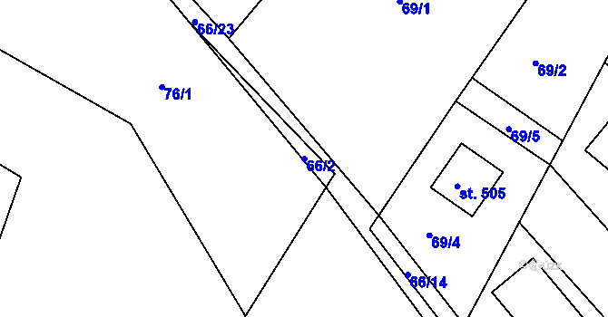 Parcela st. 66/2 v KÚ Kamenný Újezd u Rokycan, Katastrální mapa