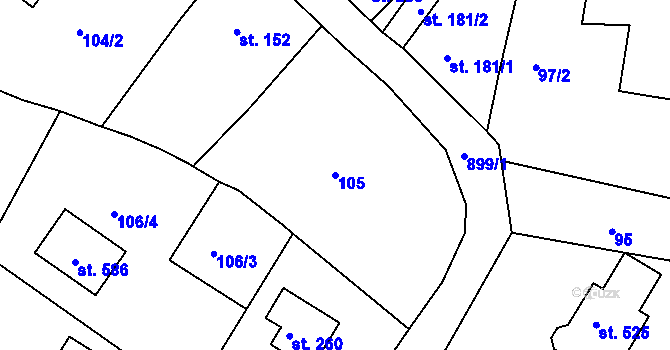 Parcela st. 105 v KÚ Kamenný Újezd u Rokycan, Katastrální mapa