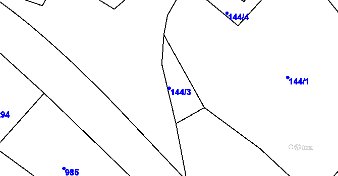Parcela st. 144/3 v KÚ Kamenný Újezd u Rokycan, Katastrální mapa