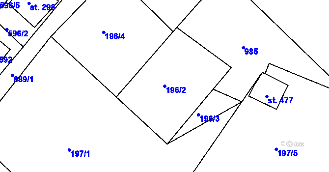 Parcela st. 196/2 v KÚ Kamenný Újezd u Rokycan, Katastrální mapa
