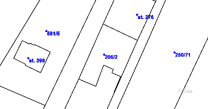 Parcela st. 206/2 v KÚ Kamenný Újezd u Rokycan, Katastrální mapa