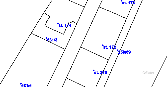 Parcela st. 206/3 v KÚ Kamenný Újezd u Rokycan, Katastrální mapa