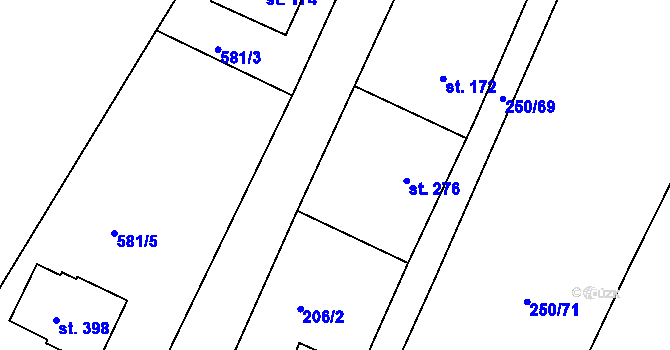 Parcela st. 206/5 v KÚ Kamenný Újezd u Rokycan, Katastrální mapa