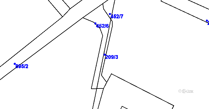 Parcela st. 209/3 v KÚ Kamenný Újezd u Rokycan, Katastrální mapa