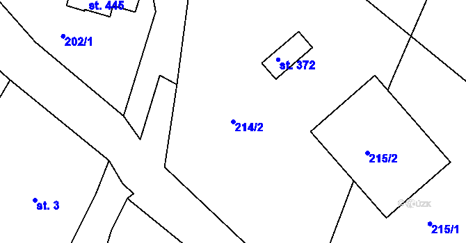 Parcela st. 214/2 v KÚ Kamenný Újezd u Rokycan, Katastrální mapa