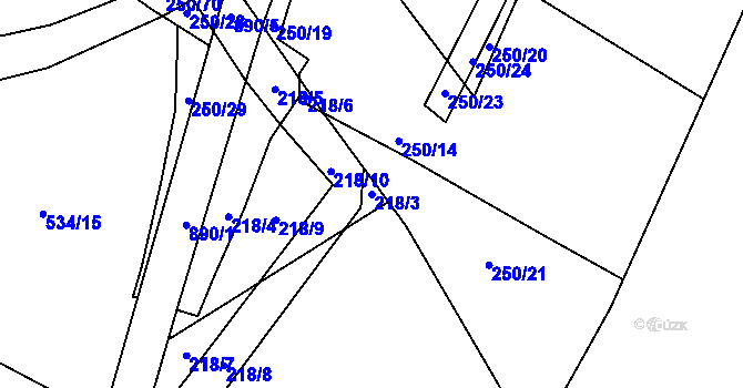 Parcela st. 218/3 v KÚ Kamenný Újezd u Rokycan, Katastrální mapa