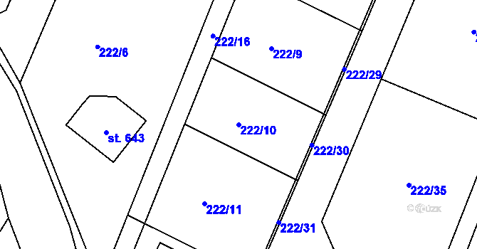 Parcela st. 222/10 v KÚ Kamenný Újezd u Rokycan, Katastrální mapa
