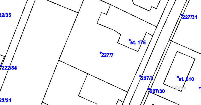 Parcela st. 227/7 v KÚ Kamenný Újezd u Rokycan, Katastrální mapa