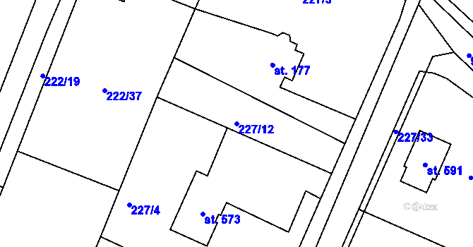 Parcela st. 227/12 v KÚ Kamenný Újezd u Rokycan, Katastrální mapa