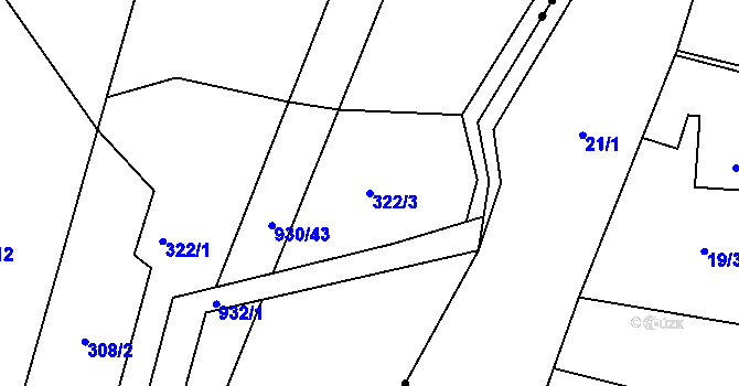 Parcela st. 322/3 v KÚ Kamenný Újezd u Rokycan, Katastrální mapa