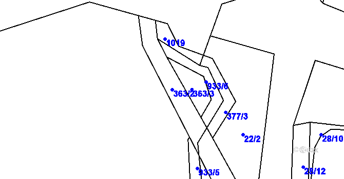 Parcela st. 363/2 v KÚ Kamenný Újezd u Rokycan, Katastrální mapa