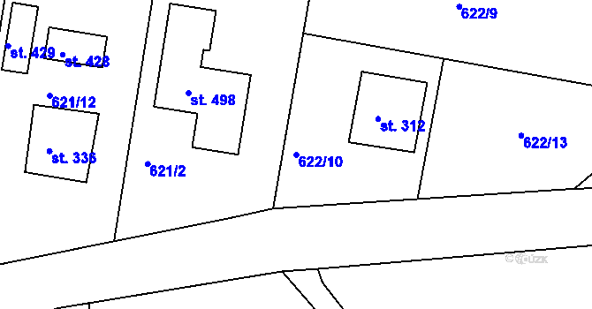 Parcela st. 622/10 v KÚ Kamenný Újezd u Rokycan, Katastrální mapa