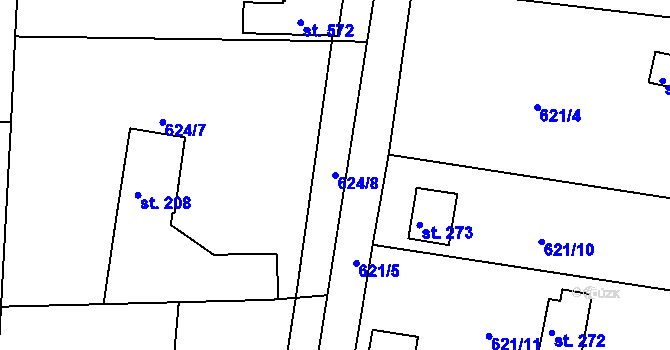Parcela st. 624/8 v KÚ Kamenný Újezd u Rokycan, Katastrální mapa