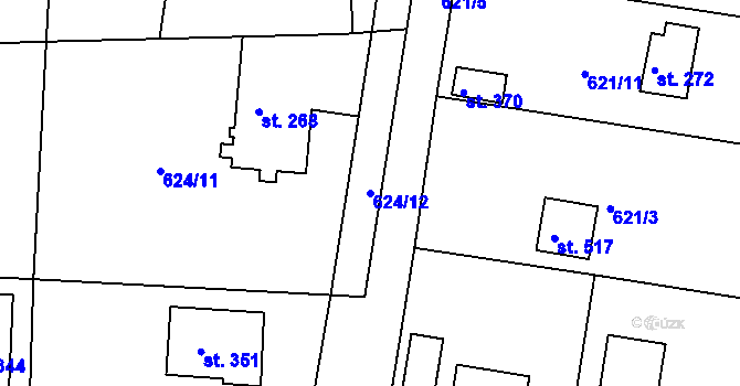 Parcela st. 624/12 v KÚ Kamenný Újezd u Rokycan, Katastrální mapa