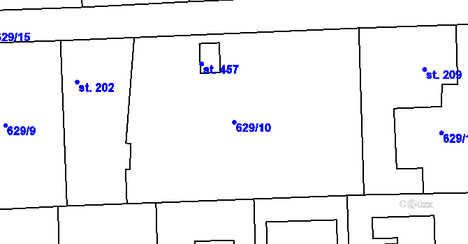 Parcela st. 629/10 v KÚ Kamenný Újezd u Rokycan, Katastrální mapa