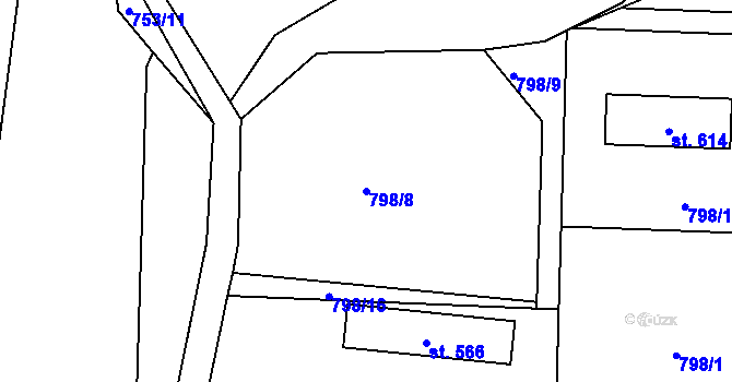Parcela st. 798/8 v KÚ Kamenný Újezd u Rokycan, Katastrální mapa