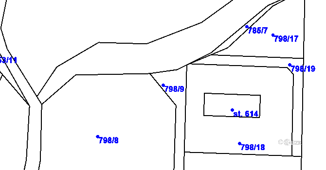 Parcela st. 798/9 v KÚ Kamenný Újezd u Rokycan, Katastrální mapa