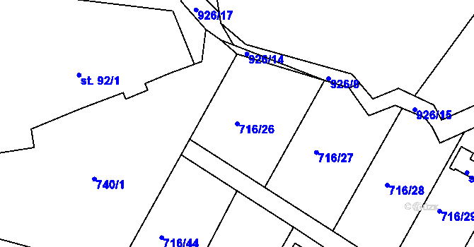 Parcela st. 716/26 v KÚ Kamenný Újezd u Rokycan, Katastrální mapa