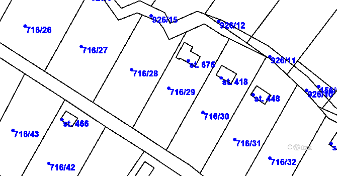Parcela st. 716/29 v KÚ Kamenný Újezd u Rokycan, Katastrální mapa