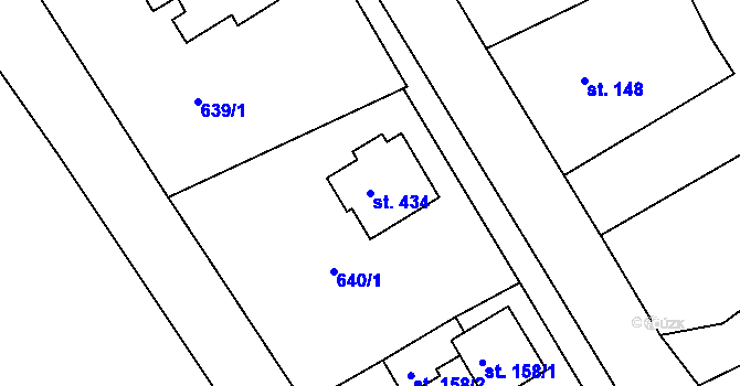 Parcela st. 434 v KÚ Kamenný Újezd u Rokycan, Katastrální mapa