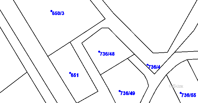 Parcela st. 736/48 v KÚ Kamenný Újezd u Rokycan, Katastrální mapa