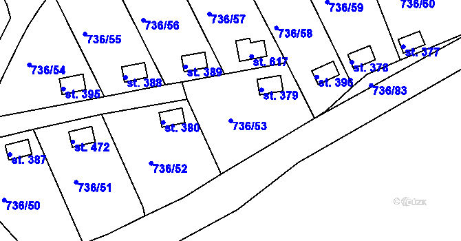 Parcela st. 736/53 v KÚ Kamenný Újezd u Rokycan, Katastrální mapa