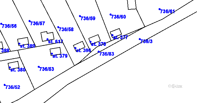 Parcela st. 736/83 v KÚ Kamenný Újezd u Rokycan, Katastrální mapa