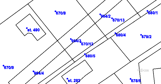 Parcela st. 670/12 v KÚ Kamenný Újezd u Rokycan, Katastrální mapa