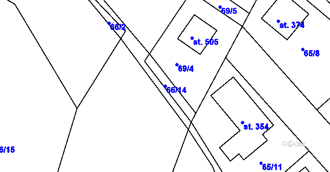Parcela st. 66/14 v KÚ Kamenný Újezd u Rokycan, Katastrální mapa