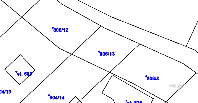 Parcela st. 806/13 v KÚ Kamenný Újezd u Rokycan, Katastrální mapa