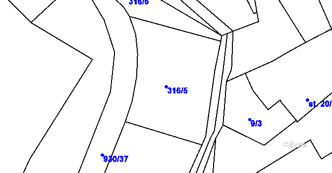 Parcela st. 316/5 v KÚ Kamenný Újezd u Rokycan, Katastrální mapa