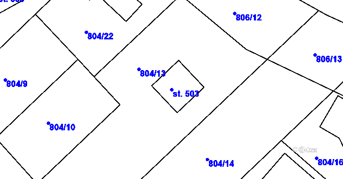 Parcela st. 503 v KÚ Kamenný Újezd u Rokycan, Katastrální mapa
