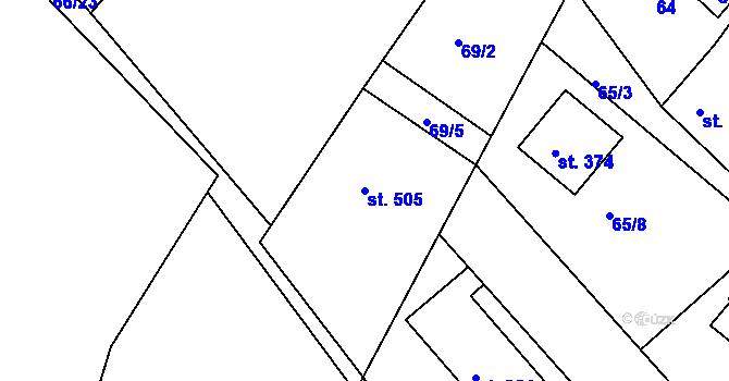 Parcela st. 505 v KÚ Kamenný Újezd u Rokycan, Katastrální mapa
