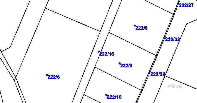 Parcela st. 222/16 v KÚ Kamenný Újezd u Rokycan, Katastrální mapa