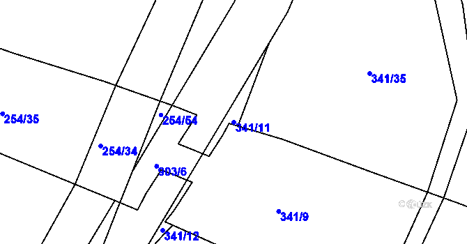 Parcela st. 341/11 v KÚ Kamenný Újezd u Rokycan, Katastrální mapa