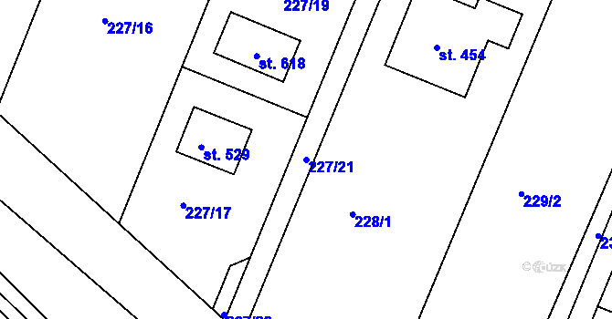 Parcela st. 227/21 v KÚ Kamenný Újezd u Rokycan, Katastrální mapa