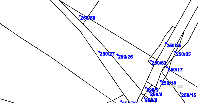 Parcela st. 250/27 v KÚ Kamenný Újezd u Rokycan, Katastrální mapa