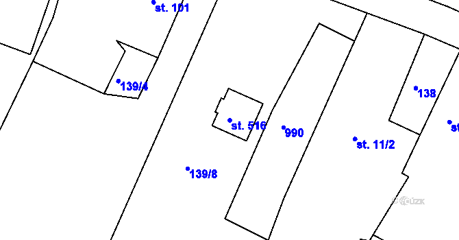 Parcela st. 516 v KÚ Kamenný Újezd u Rokycan, Katastrální mapa