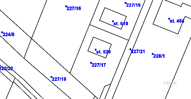 Parcela st. 529 v KÚ Kamenný Újezd u Rokycan, Katastrální mapa