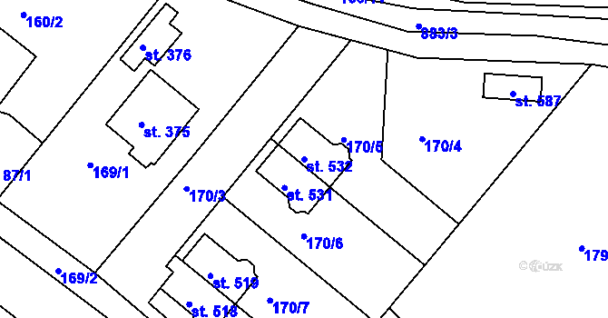 Parcela st. 532 v KÚ Kamenný Újezd u Rokycan, Katastrální mapa