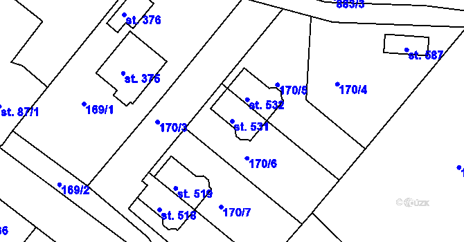 Parcela st. 531 v KÚ Kamenný Újezd u Rokycan, Katastrální mapa