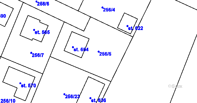 Parcela st. 256/5 v KÚ Kamenný Újezd u Rokycan, Katastrální mapa