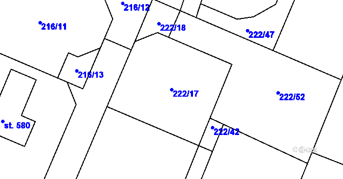 Parcela st. 222/17 v KÚ Kamenný Újezd u Rokycan, Katastrální mapa