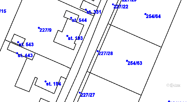 Parcela st. 227/28 v KÚ Kamenný Újezd u Rokycan, Katastrální mapa