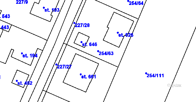 Parcela st. 254/63 v KÚ Kamenný Újezd u Rokycan, Katastrální mapa