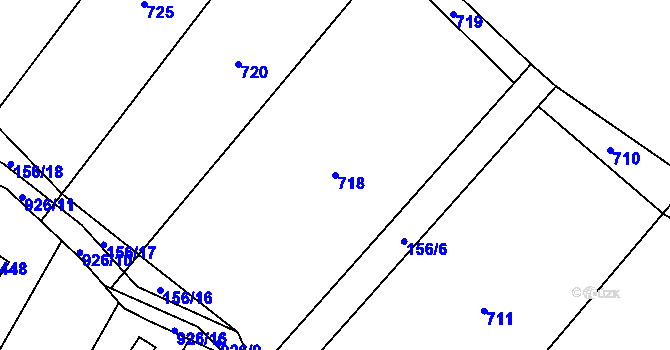 Parcela st. 718 v KÚ Kamenný Újezd u Rokycan, Katastrální mapa
