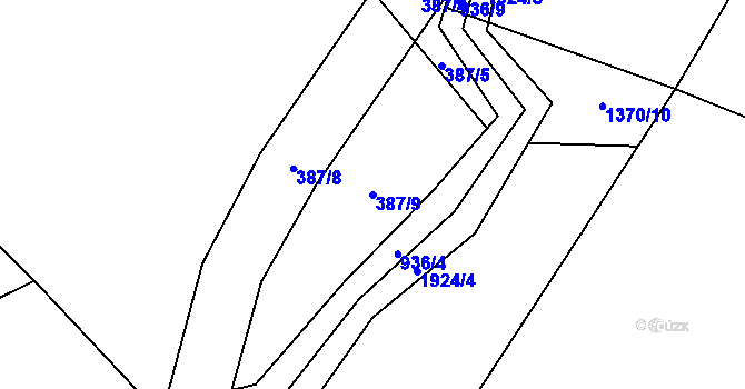 Parcela st. 387/9 v KÚ Kamenný Újezd u Rokycan, Katastrální mapa